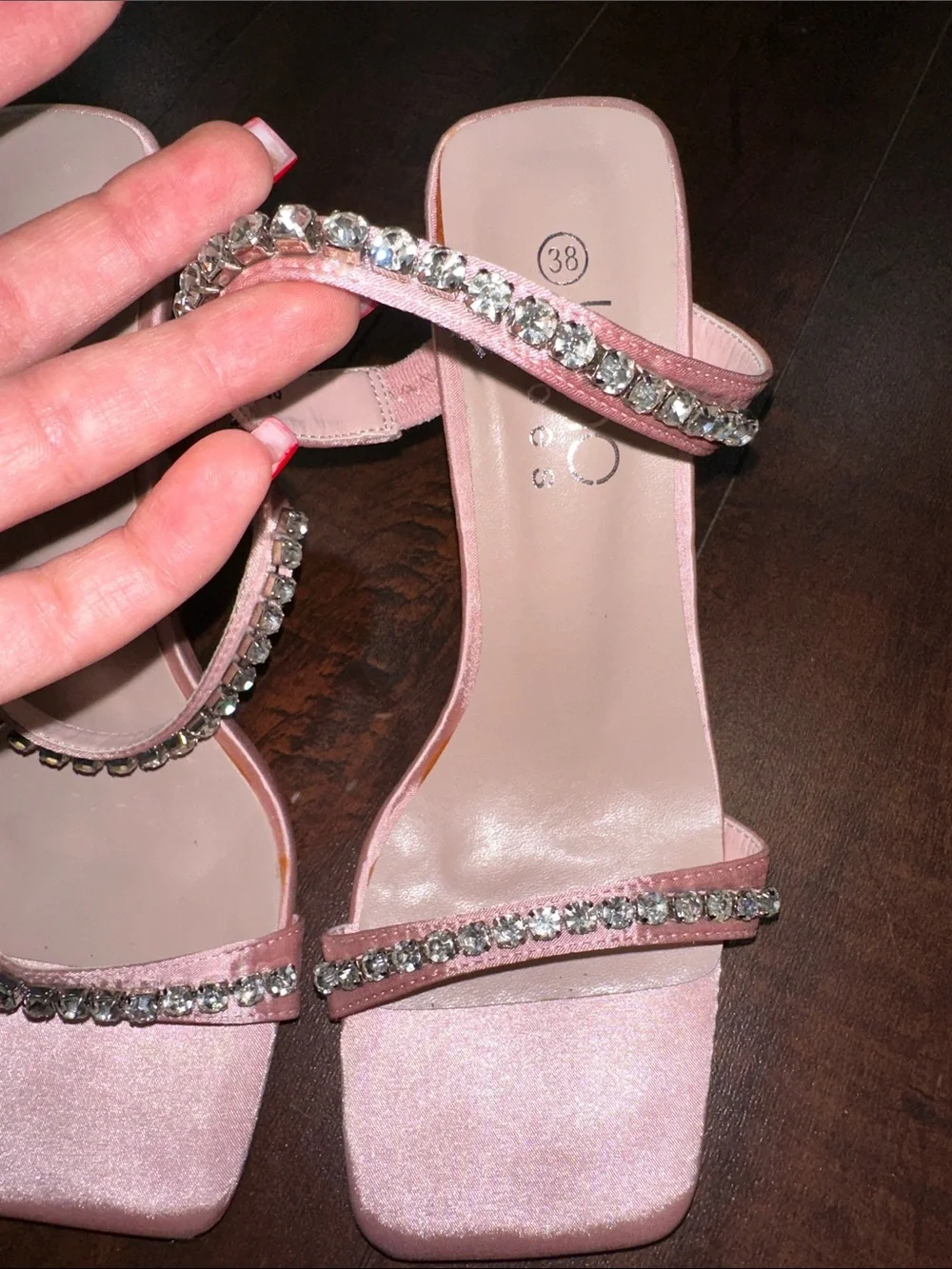 Uno Shoes Blush Pink Rhinestone Double-Strap Heeled Sandals
